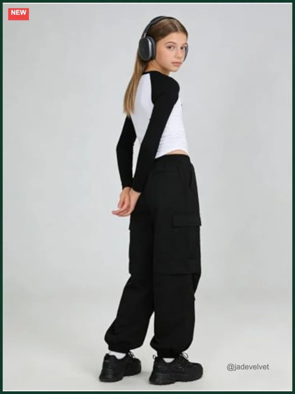 Girls Star Print Top & Cargo Pants Set Long Sleeve Tween Outfit